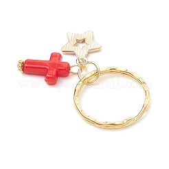 Alloy Enamel Cross with Star Keychains&nbsp;KEYC-JKC01402
