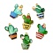 Alloy Enamel Pendants, Cactus Charm, Golden, Mixed Color, 23.5x16x2mm, Hole: 1.8mm