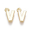 Brass Charms, Letter, Nickel Free, Real 18K Gold Plated, Letter.V, 8.5x5.5x1.5mm, Hole: 0.8mm