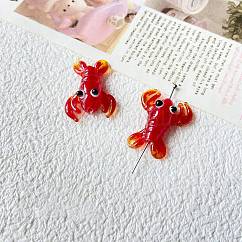 Red Handmade Lampwork Beads, Loster, 27~36x20~23mm