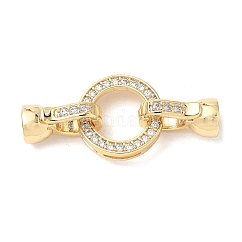 Brass Micro Pave Clear Cubic Zirconia Fold Over Clasps, Cadmium Free & Nickel Free & Lead Free, Ring, Real 18K Gold Plated, 31mm