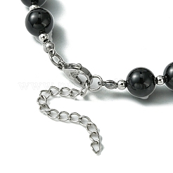 Natural Black Agate Beaded Bracelet&nbsp;BJEW-TA00402-01