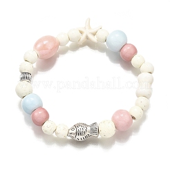 Porcelain Beads & Synthetic Howlite Beads Stretch Bracelets for Women&nbsp;BJEW-D307-02A