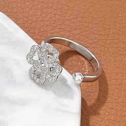 Clover Rotatable Open Ring for Women&nbsp;RJEW-M139-12P