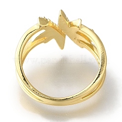 Rack Plating Crown Brass Clear Cubic Zirconia Open Cuff Rings&nbsp;RJEW-S411-05G