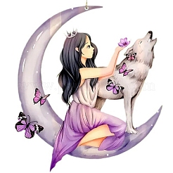 Moon with Wolf & Girl Acrylic Hanging Ornaments&nbsp;PW-WGE0FEB-01