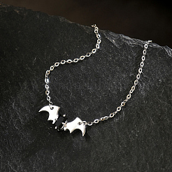 Halloween Brass Pave Black Cubic Zirconia Dark Gothic Bat Pendant Necklaces for Women&nbsp;AA2143