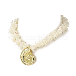Ocean Brass Conch Shell Shape Pendant Natural Shell Chip Beaded Necklaces&nbsp;NJEW-JN06373