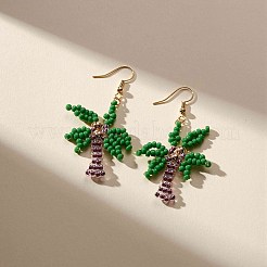 Glass Seed Braided Coconut Tree Dangle Earrings&nbsp;EJEW-JE05169
