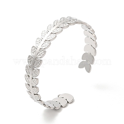 Non-Tarnish 304 Stainless Steel Leaf Open Cuff Bangles&nbsp;BJEW-L682-029P