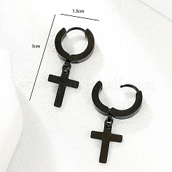 Hip-hop Style 201 Stainless Steel Cross Pendant Hoop Earring for Women&nbsp;UB5113