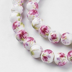 Handmade Flower Printed Porcelain Ceramic Beads Strands&nbsp;PORC-J006-A06