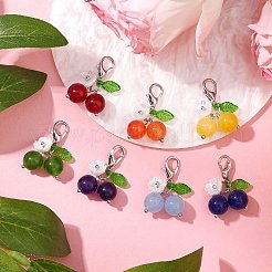 Chakra Natural Malaysia Jade & Green Jade & Chinese Jade & Dyed Yellow Jade Beads Cherry Pendant Decorations&nbsp;HJEW-JM02846