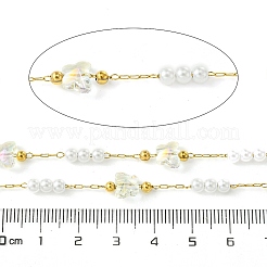 10M Ion Plating(IP) 304 Stainless Steel & ABS Plastic Pearl Bead & Butterfly Glass Link Chains&nbsp;CHS-G035-04G-06