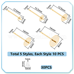 50Pcs 5 Styles Brass Studs Earrings Finding&nbsp;KK-UN0003-33