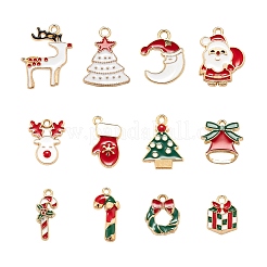 120Pcs 12 Style Light Gold Christmas Theme Alloy Enamel Pendants&nbsp;ENAM-LS0001-55