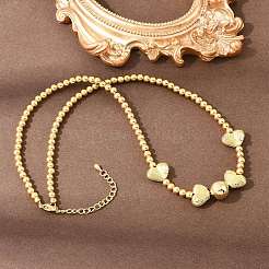 Brass Micro Pave Clear Cubic Zirconia Heart Round Beaded Bib Necklaces for Women&nbsp;NJEW-F364-08G