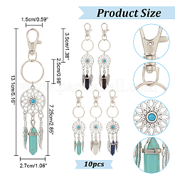 10Pcs Woven Net/Web with Feather Alloy Pendant Decorations&nbsp;HJEW-NB0001-83