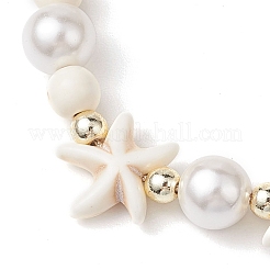 Adjustable Dyed Synthetic Turquoise & Shell Pearl Braided Bead Bracelets&nbsp;BJEW-JB10513-01