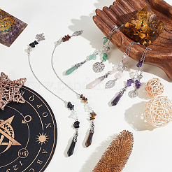 5Pcs Natural Amethyst & Green Aventurine & Obsidian & Tiger Eye & Rose Quartz Chips Dowsing Pendulums&nbsp;PALLOY-GA00049