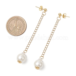 Glass Imitation Pearl Round Tassel Stud Earrings&nbsp;EJEW-JE06453