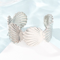 Ocean 304 Stainless Steel Shell Shape Open Cuff Bangles for Women&nbsp;AJEW-P127-28P