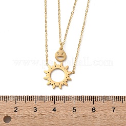 304 Stainless Steel Sun and Smiling Face Pendant Double Layer Necklaces for Women&nbsp;NJEW-A045-14G