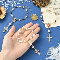 Brass Enamel & Shell Pearl Pendant Decorations&nbsp;HJEW-YW00501-01