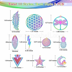 20Pcs 10 Style Ion Plating(IP) 201 Stainless Steel Filigree Pendants&nbsp;STAS-SZ0002-14
