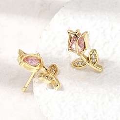 Brass Micro Pave Cubic Zirconia Stud Earrings&nbsp;KK-CBA8324-19G-02