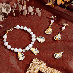 6Pcs Brass & ABS Imitation Pearl Pendants&nbsp;KK-PH0014-93