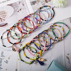 Sparkling Glass Seed Beads Stretch Anklets Set&nbsp;AJEW-SW00004