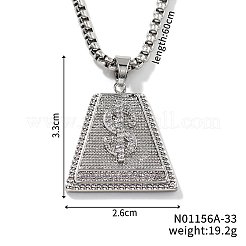 Brass Full Clear Cubic Zirconia Dollar Sign Trapezoid Pendant Box Chain Necklaces&nbsp;IF1636-1