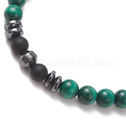 2Pcs Natural Dyed & Heated Black Agate & Malachite & Synthetic Hematite Beaded Stretch Bracelets for Women Men&nbsp;BJEW-JB13435