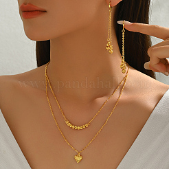 Elegant Brass Heart Double Layer Pendant Necklace & Earrings Sets for Women&nbsp;OJ8585