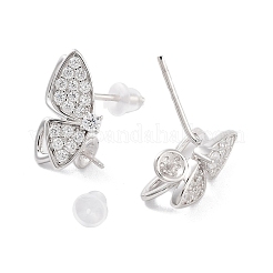 925 Sterling Silver with Cubic Zirconia Stud Earrings Findings&nbsp;EJEW-B038-01P
