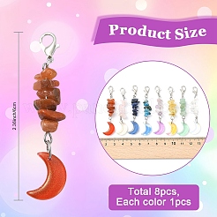 8Pcs 8 Colors Transparent Glass Moon & Gemstone Chip Pendant Decorations&nbsp;HJEW-YW00382