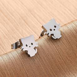 Tarnish Resistant 304 Stainless Steel Kitten Stud Earrings&nbsp;X-EJEW-F227-08P