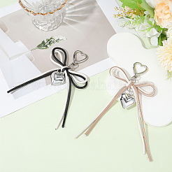2Pcs 2 Colors Alloy Heart & PU Leather Bowknot Pendant Decorations&nbsp;FIND-GF0008-39
