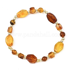Natural Amber & Non-magnetic Synthetic Hematite Beads Stretch Bracelets for Women Men&nbsp;BJEW-JB13775