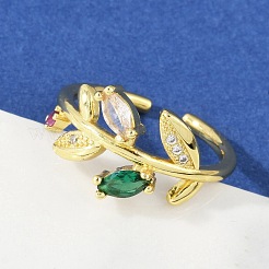 Brass Micro Pave Cubic Zirconia Cuff Rings for Women&nbsp;RJEW-S400-05G