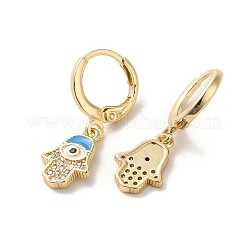 Hamsa Hand with Evil Eye Real 18K Gold Plated Brass Dangle Leverback Earrings&nbsp;EJEW-Q797-04A-02G