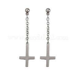 Christian Upside Down Cross 201 Stainless Steel Dangle Stud Earrings&nbsp;LS-EJEW-P314-01B-P