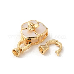 Brass Fold Over Clasps with Shell&nbsp;KK-M270-22G