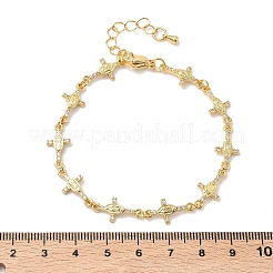 Clear Cubic Zirconia Cross with Virgin Link Chains Bracelet&nbsp;BJEW-G773-05G
