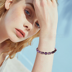 Natural Amethyst Column Beaded Stretch Bracelet&nbsp;BJEW-OC0001-11