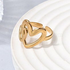 Hollow Heart 304 Stainless Steel Open Cuff Rings for Women&nbsp;RJEW-A091-23G