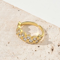 Brass Micro Pave Cubic Zirconia Cuff Open Rings&nbsp;RJEW-C163-14G