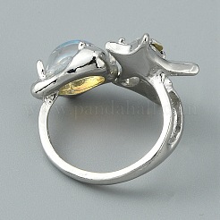 Resin Half Round & Crystal Rhinestone Star Open Cuff Ring&nbsp;RJEW-TAC0007-02C-P