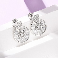 Flat Round Brass Micro Pave Clear Cubic Zirconia Stud Earrings&nbsp;EJEW-D351-11P
